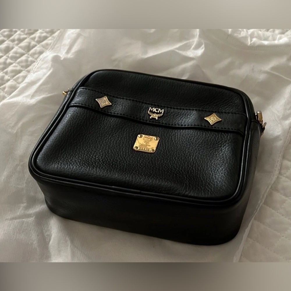 MCM Black Leather Bag with Gold Accents